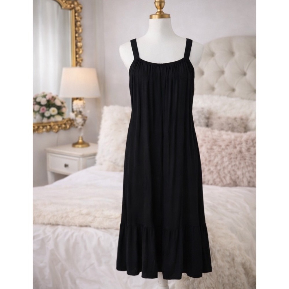 New Old Navy Tiered Maxi Sundress Dress Black Spaghetti Strap Size Medium Tall